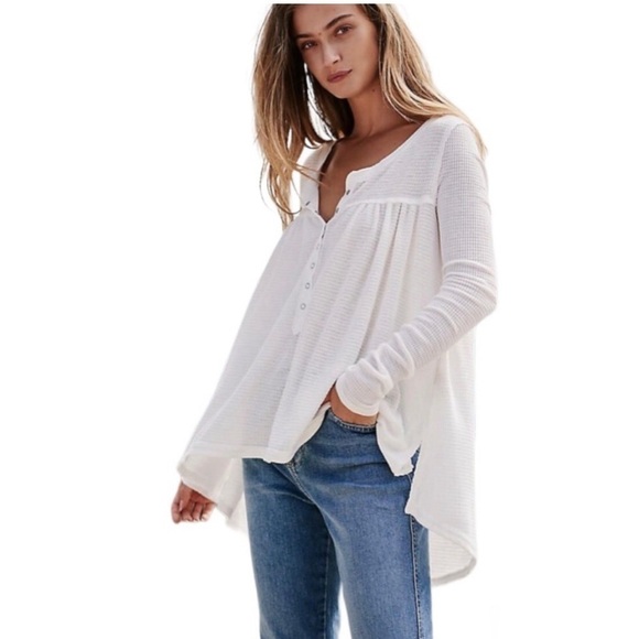 We The Free Tops - Free People We the Free Kai Henley Babydoll Waffle Top in White